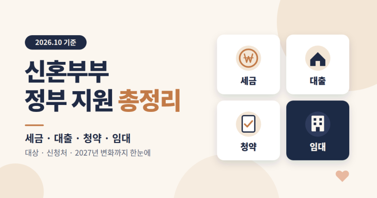 신혼부부 정부 지원 제도 총정리: 세금·대출·청약 한눈에 (2026.10 기준)